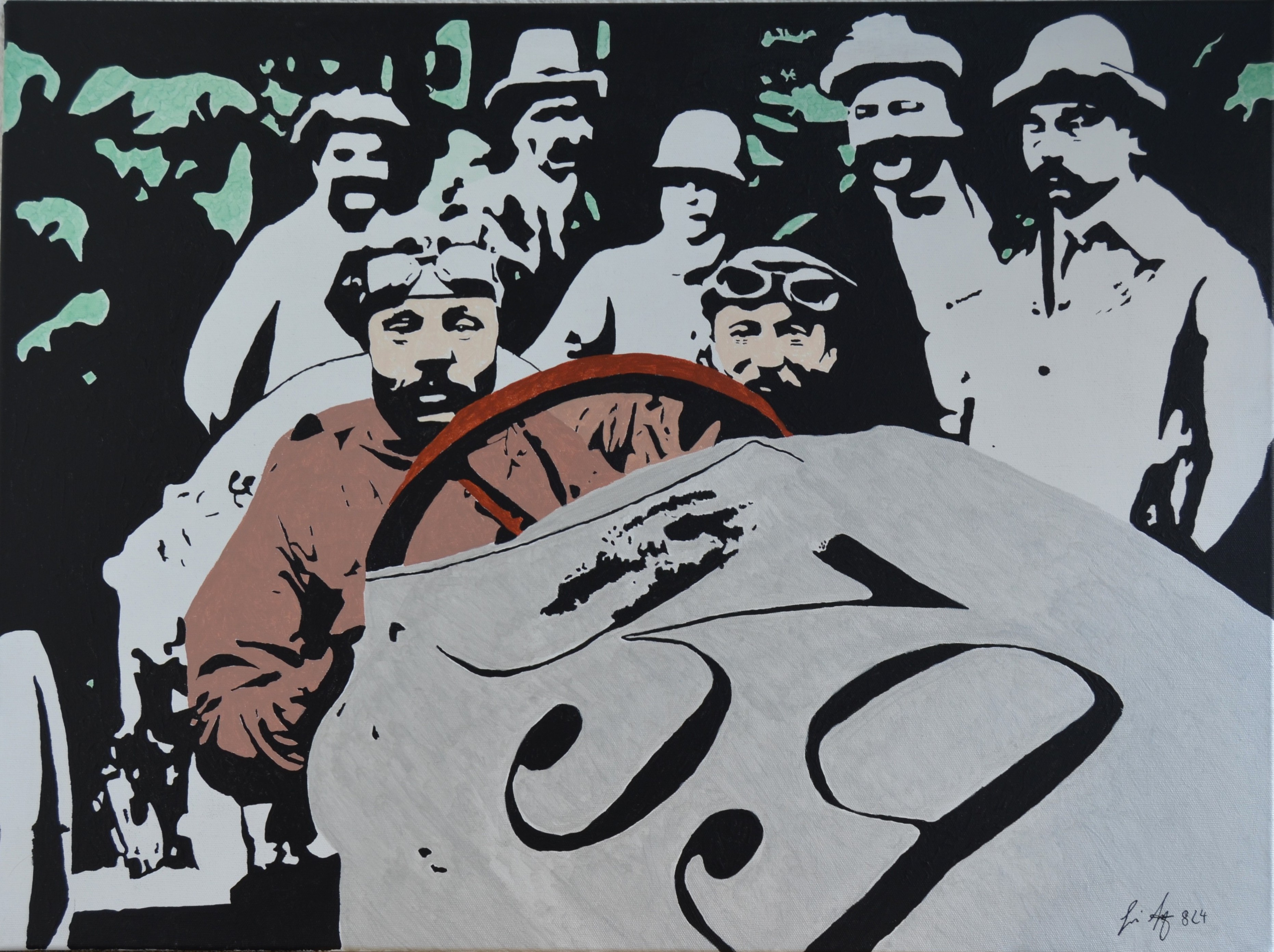 14 vintage Race, 80x60cm, Acryl und Alkoholtinte auf Leinwand