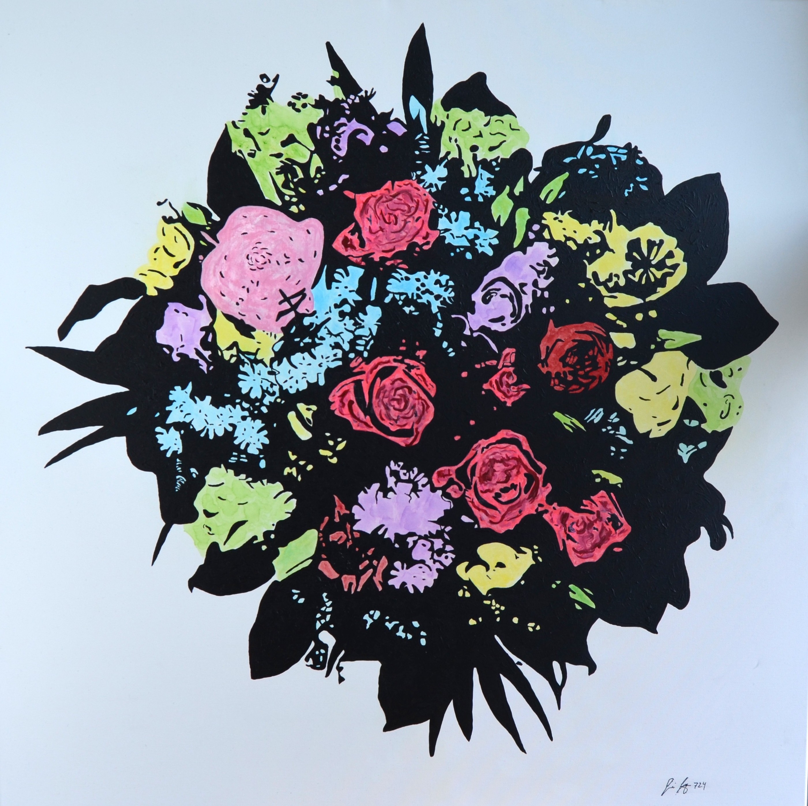 17 bouquet of flowers 1, 100x100cm, Acryl mit Alkoholtinte auf Leinwand