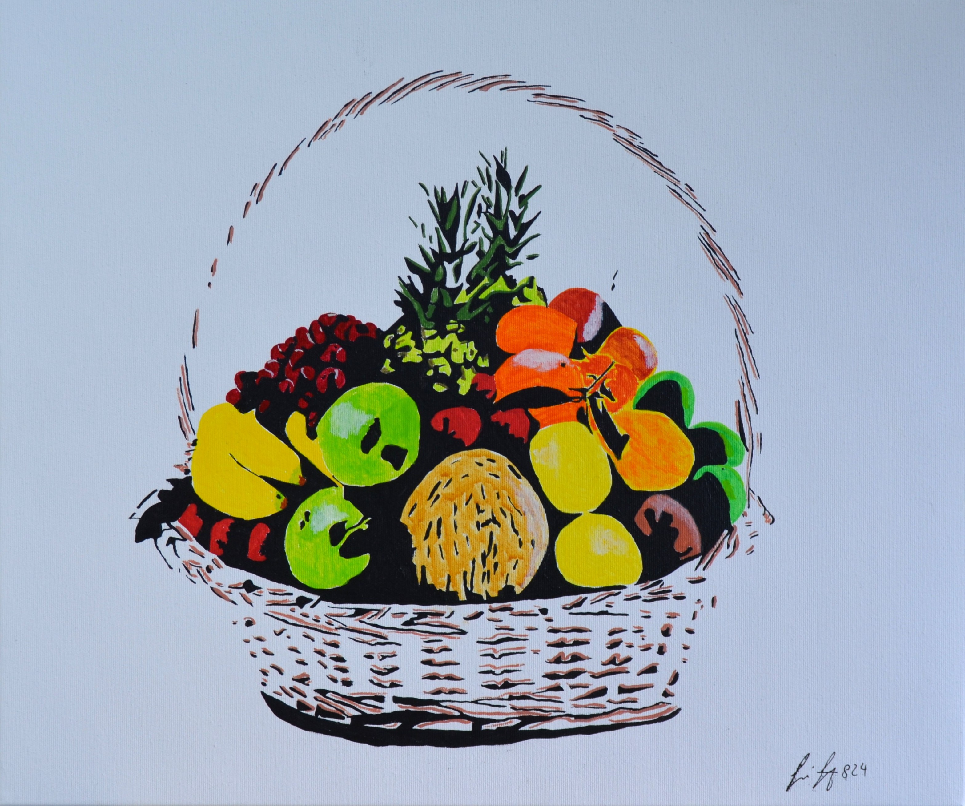19 fruit basket, 60x50cm, Acryl mit Alkoholtinte auf Leinwand