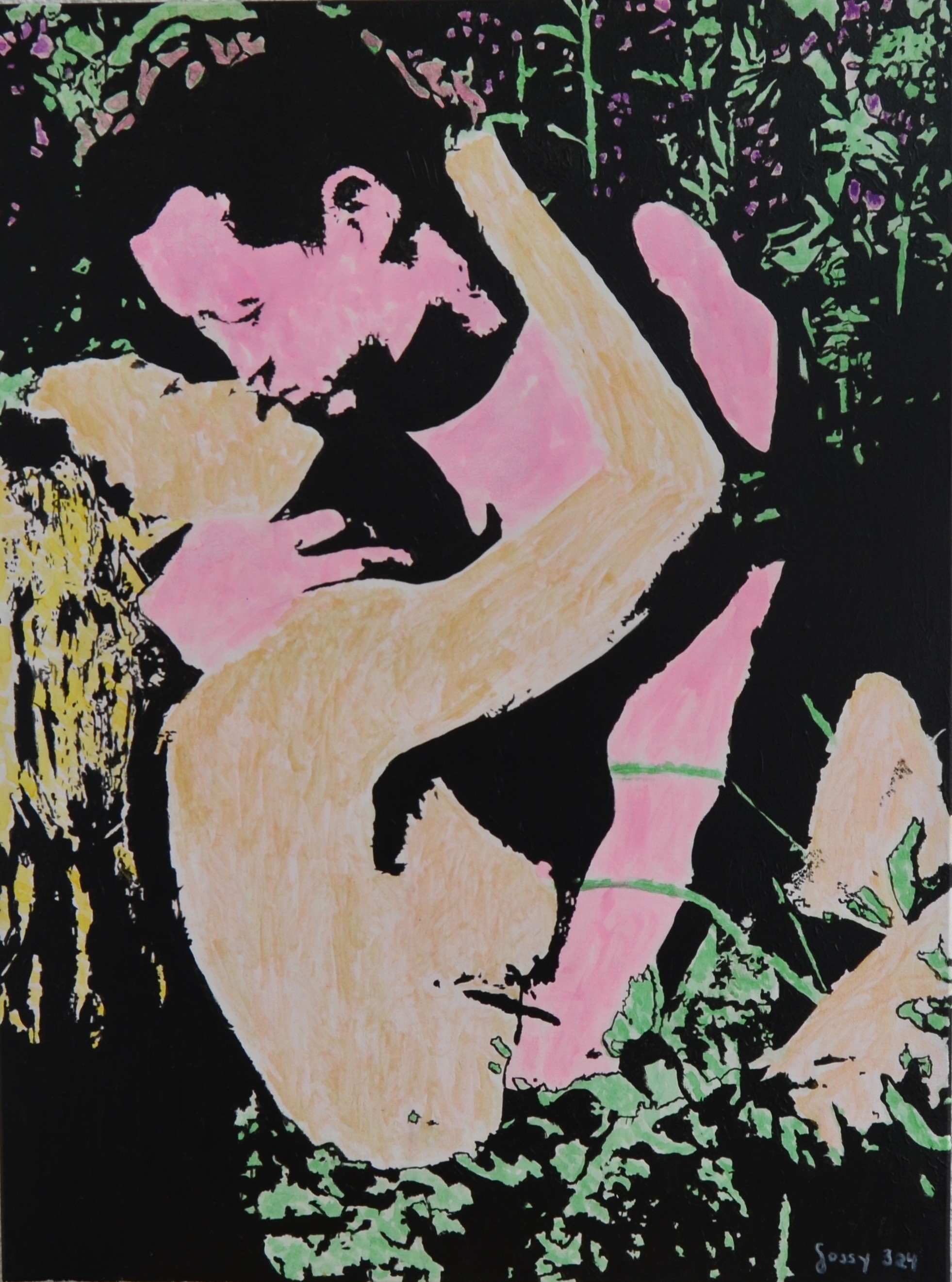 30 Kiss, 80x60cm,Acryl mit Alkoholtinte auf Leinwand