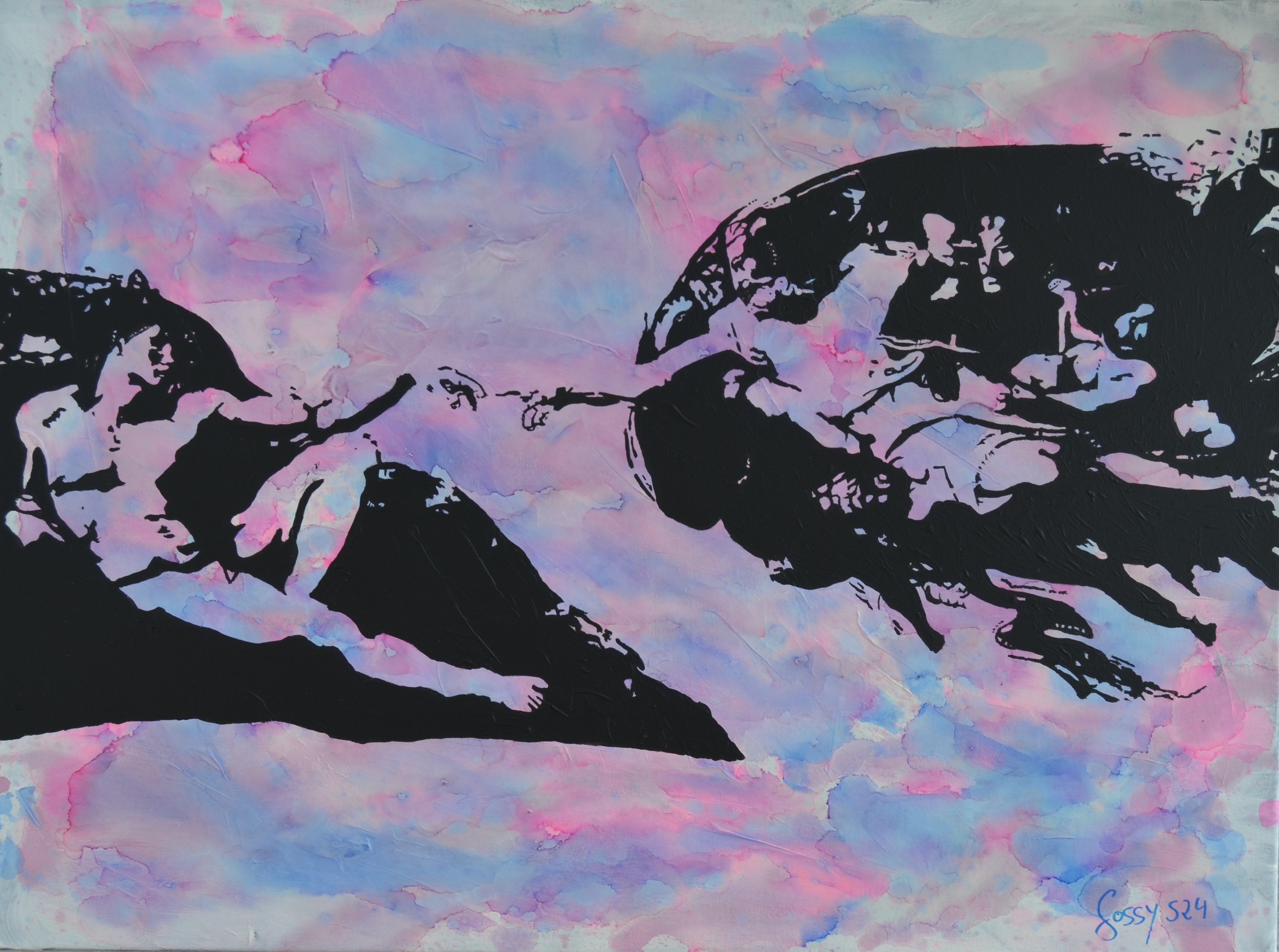 44 the creation of Adam, 80x60cm, Acryl mit Alkoholfarben und Strukturpaste auf Leinwand