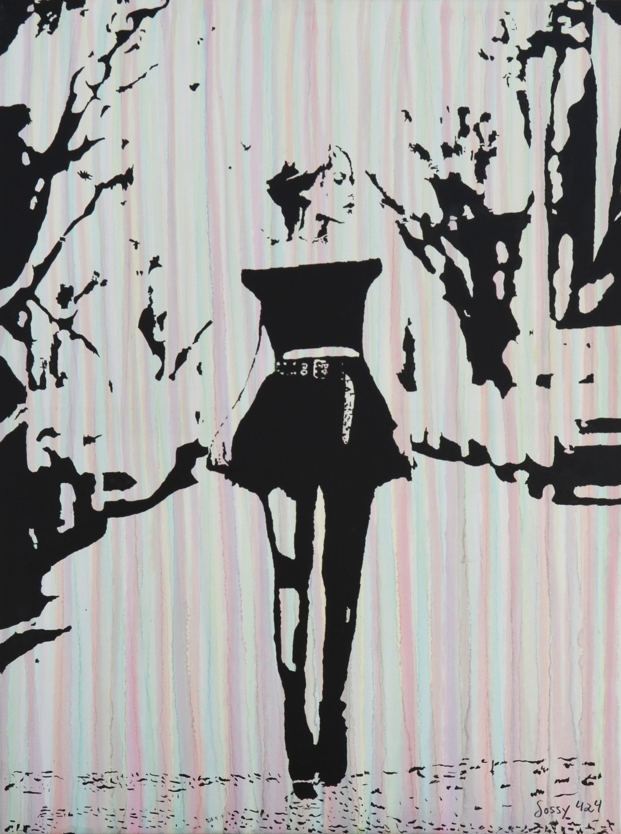 46 walking across the Street, 80x60cm, Acryl mit Alkoholfarben auf Leinwand