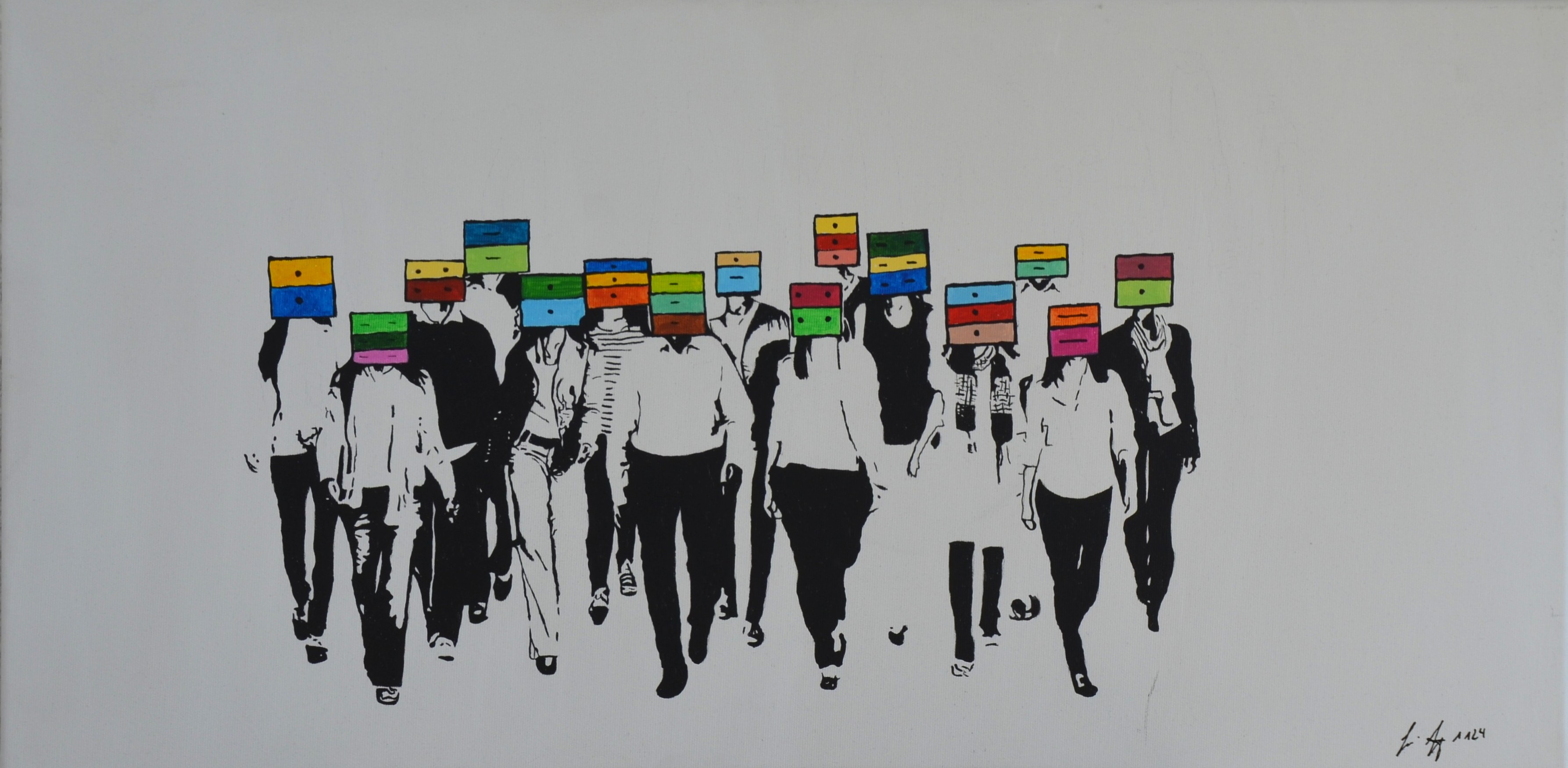 49 Thinking in a box, 80x40cm, Acryl auf Leinwand, jeder Mensch hat seine eigene Erwartungshaltung