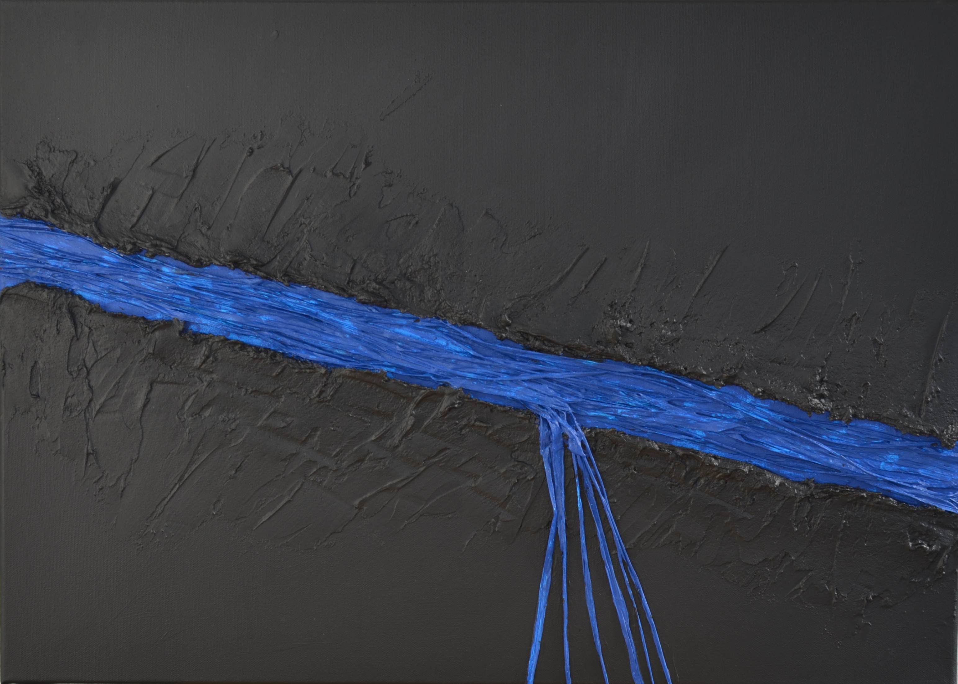 57 Acryl mit Strukturpaste und Hanf auf Leinwand,70x50cm,Lebensfluss