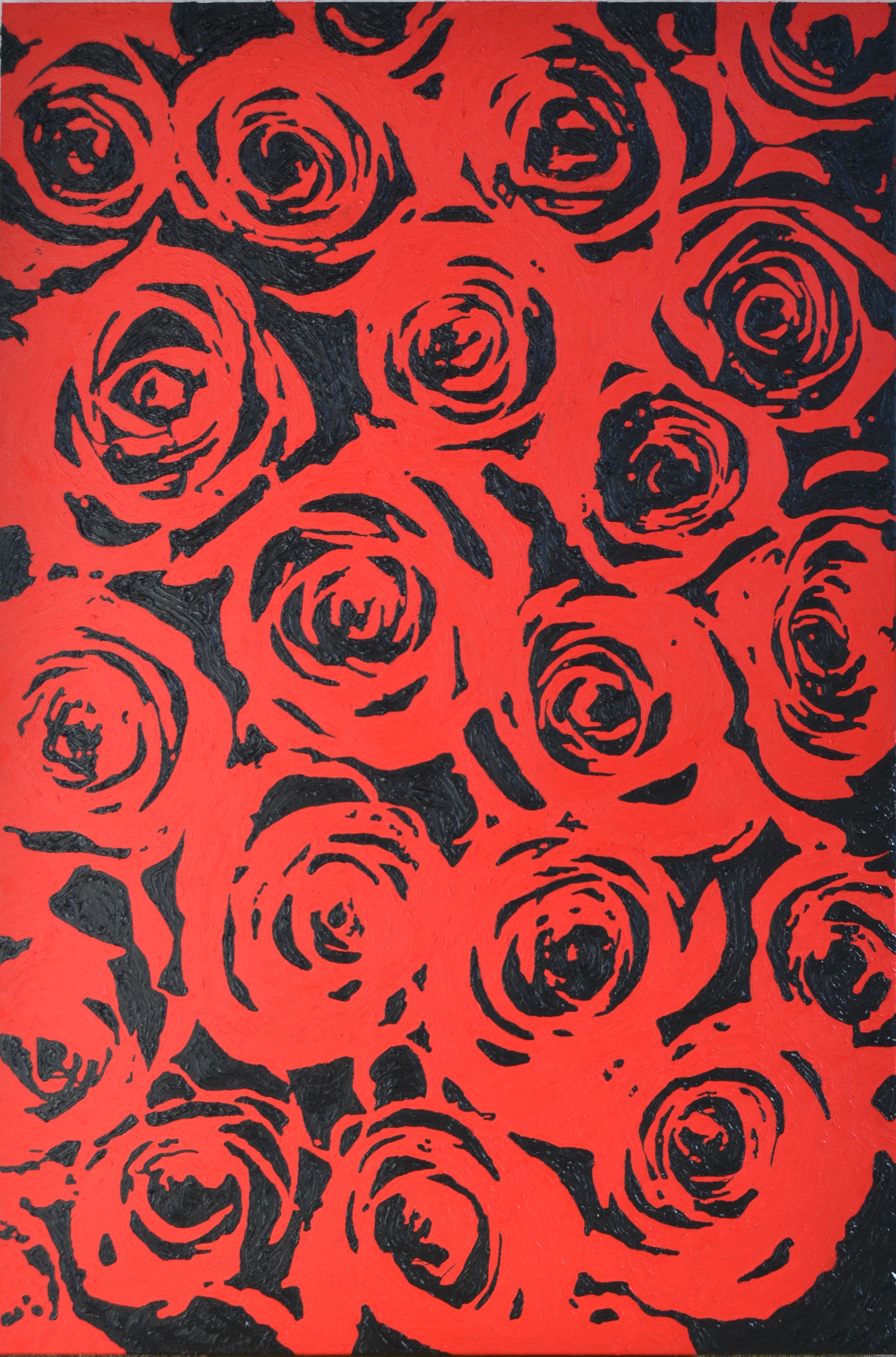 64 Öl auf Leinwand, 120x80cm, Wall of Roses, Impasto-Technik