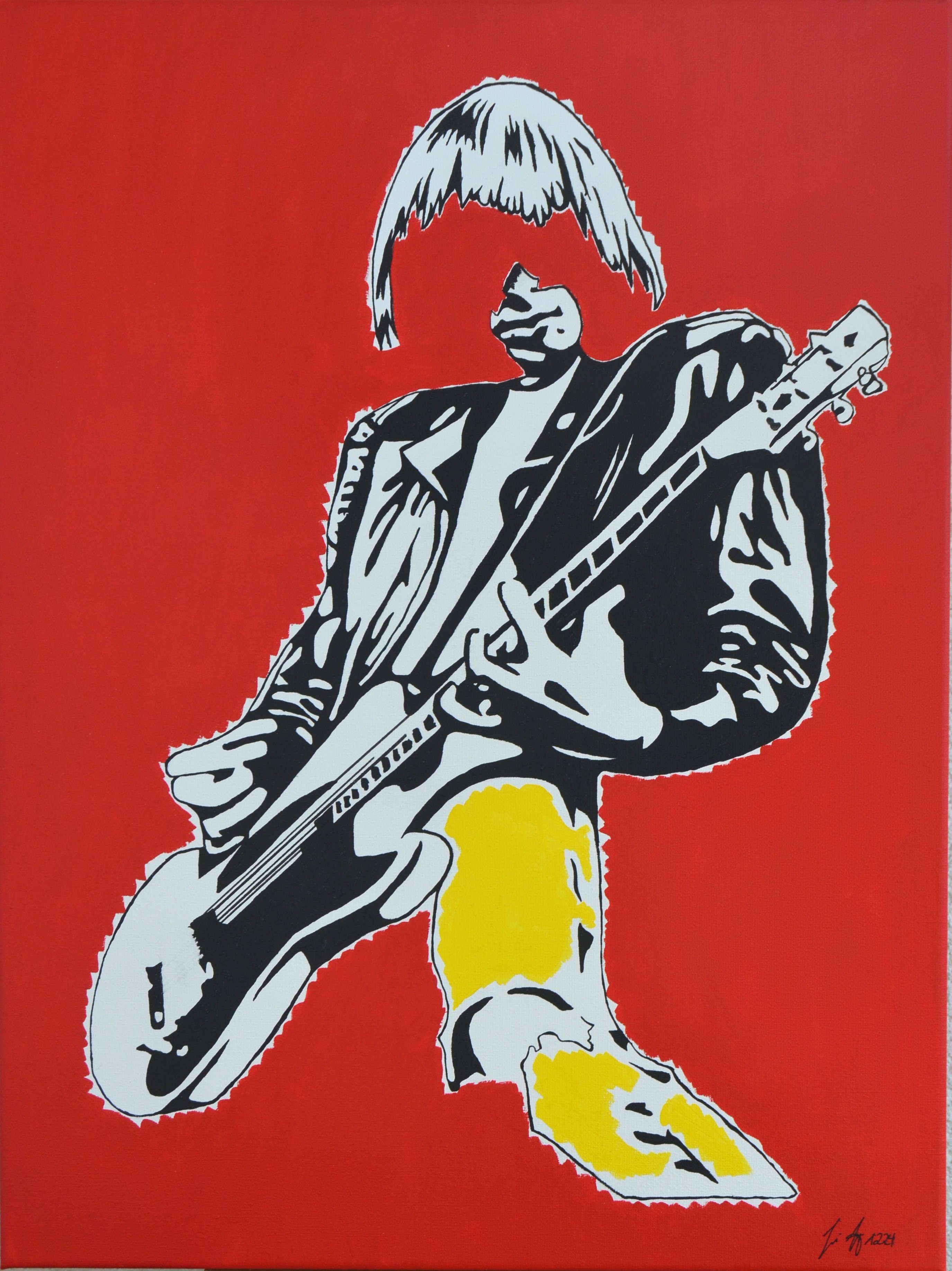 7 without a face,80x60cm,Acryl auf Leinwand, der Mensch hinter dem Rockstar verschwindet allmählich.